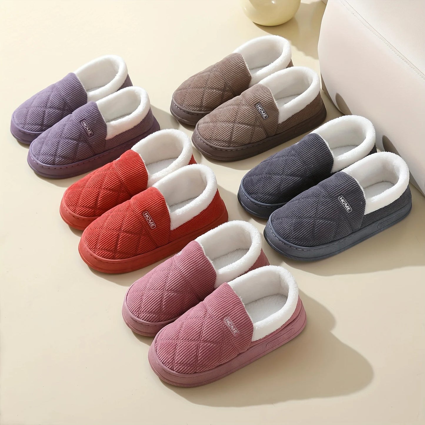 Cozy Winter Slippers for Women - Fashionable Corduroy Indoor Shoes with Soft Sole, Warm Plush Lining, Non-Slip EVA Sole