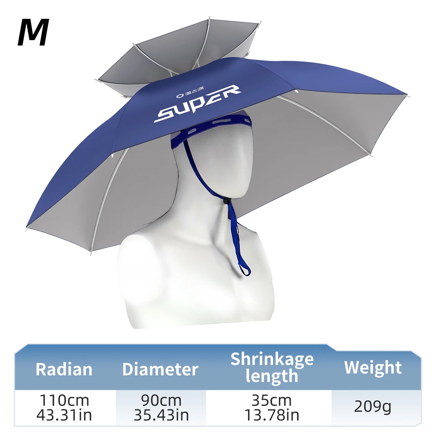 Outdoor Umbrella Hat, Hands-Free, Double-Layer Breathable, Heat Dissipation, Foldable and Portable, Fishing, Garden, Camping
