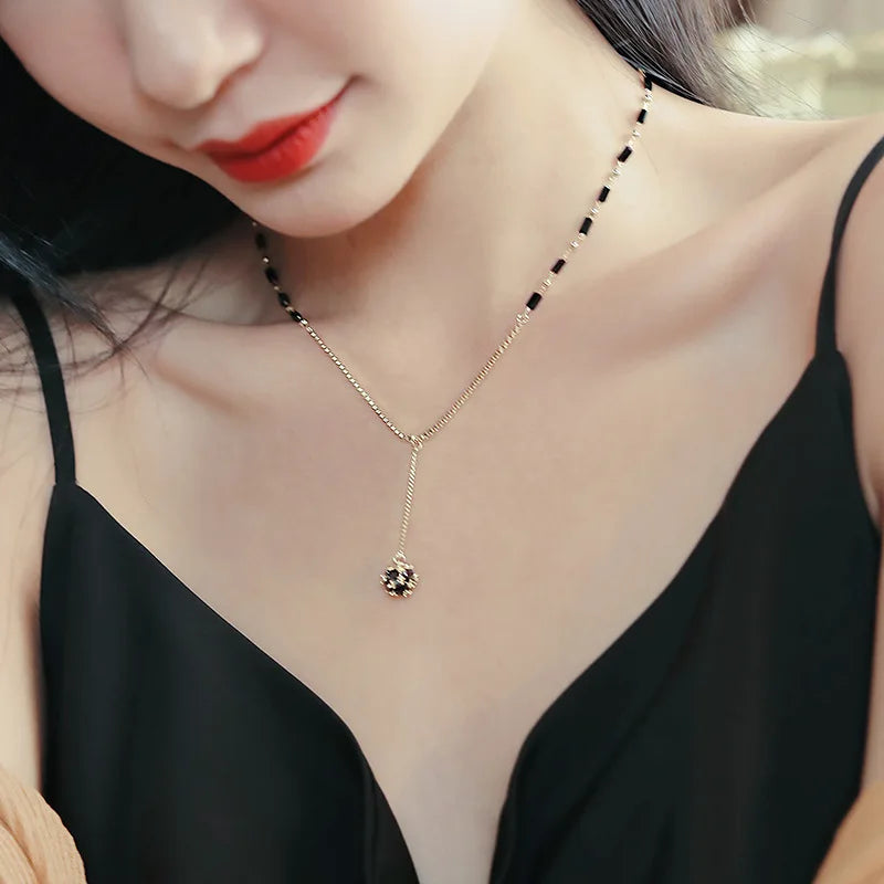 2025 New Jewelry For Women's Mysterious Sexy Black Crystal Zircon Ball Pendant Necklace Party Luxury Necklace Girls Accessories