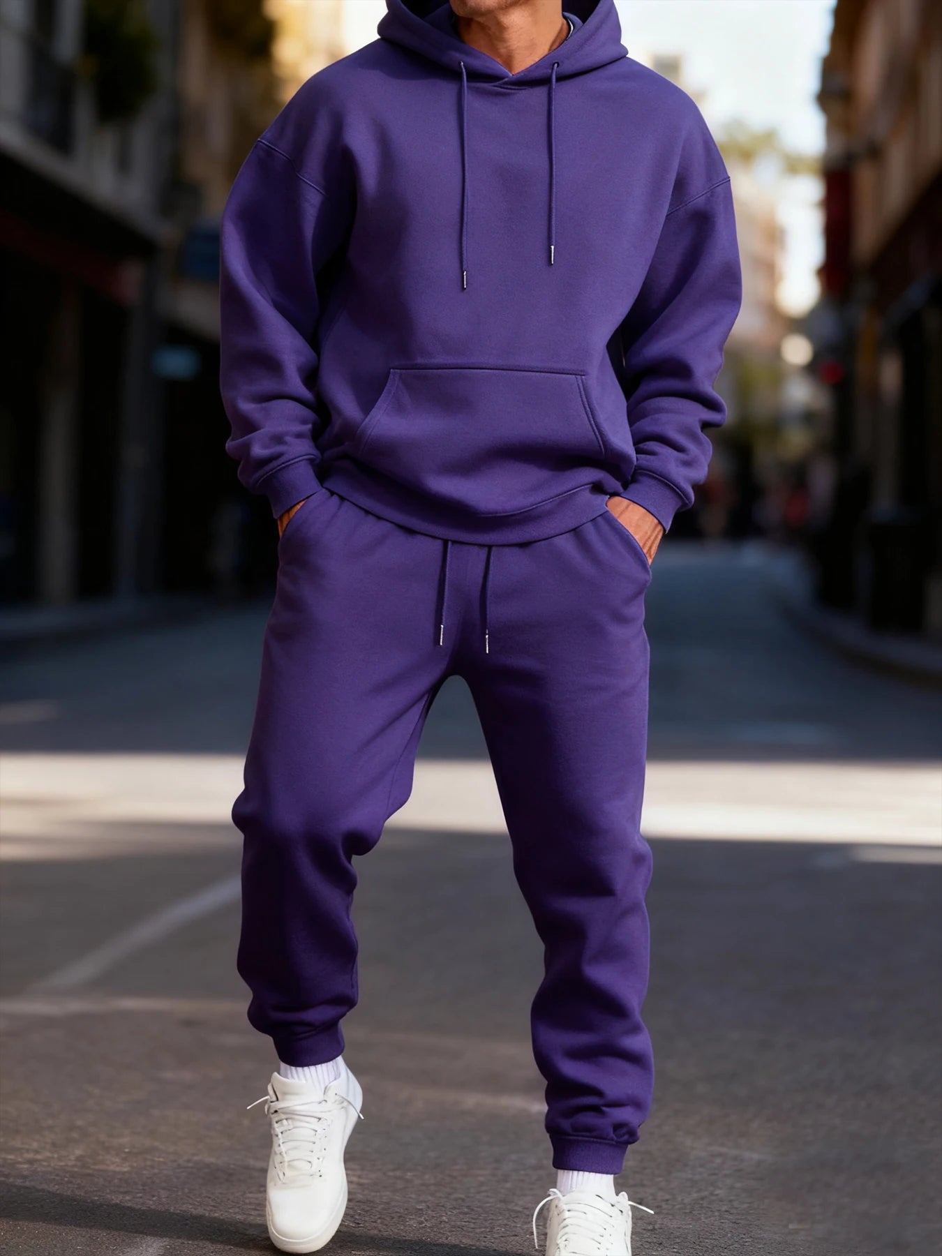 Man's Hoodie Set Winter Solid Color Two Pices Sets Long-Length Street Clothes Casual Sports Sweatpant Hoody Unisex Fashion Suit