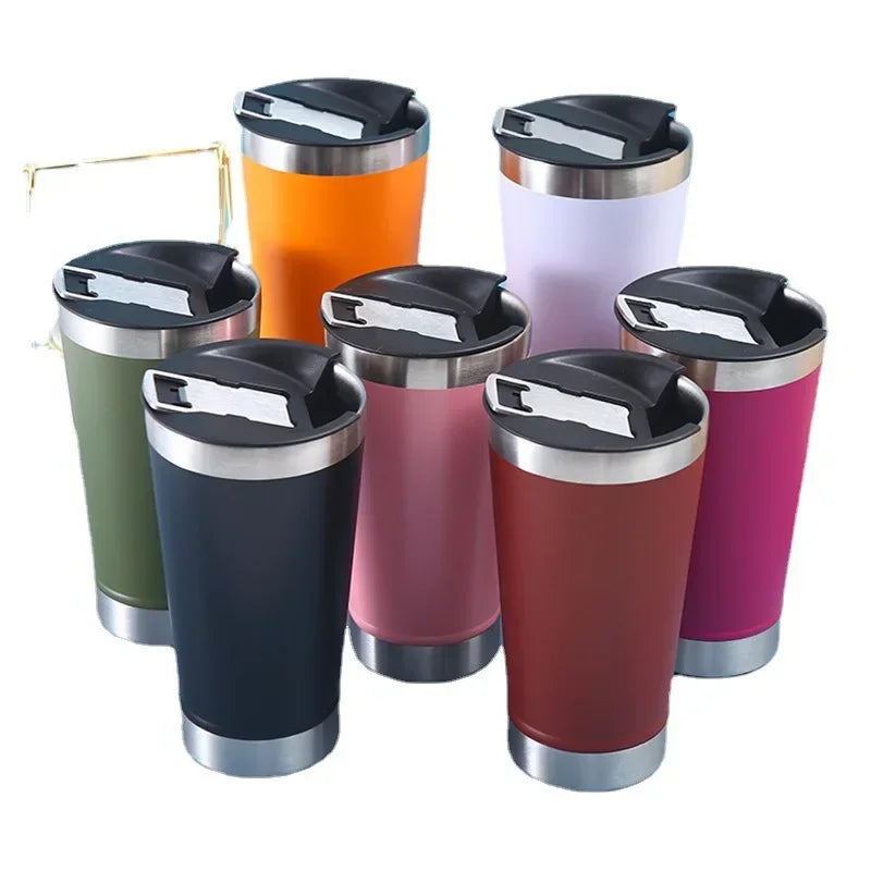 Thermal Cup with Lid and Opener 473ml Copo Térmico Com Tampa Cold Beer Thermos Insulated Water Bottle Keeps Cold