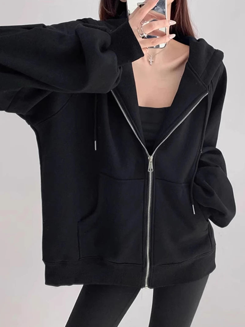 Women's early autumn hoodie jacket, 2025 spring and autumn new style, hooded cardigan, thin, loose, casual, sports, fleece-lined