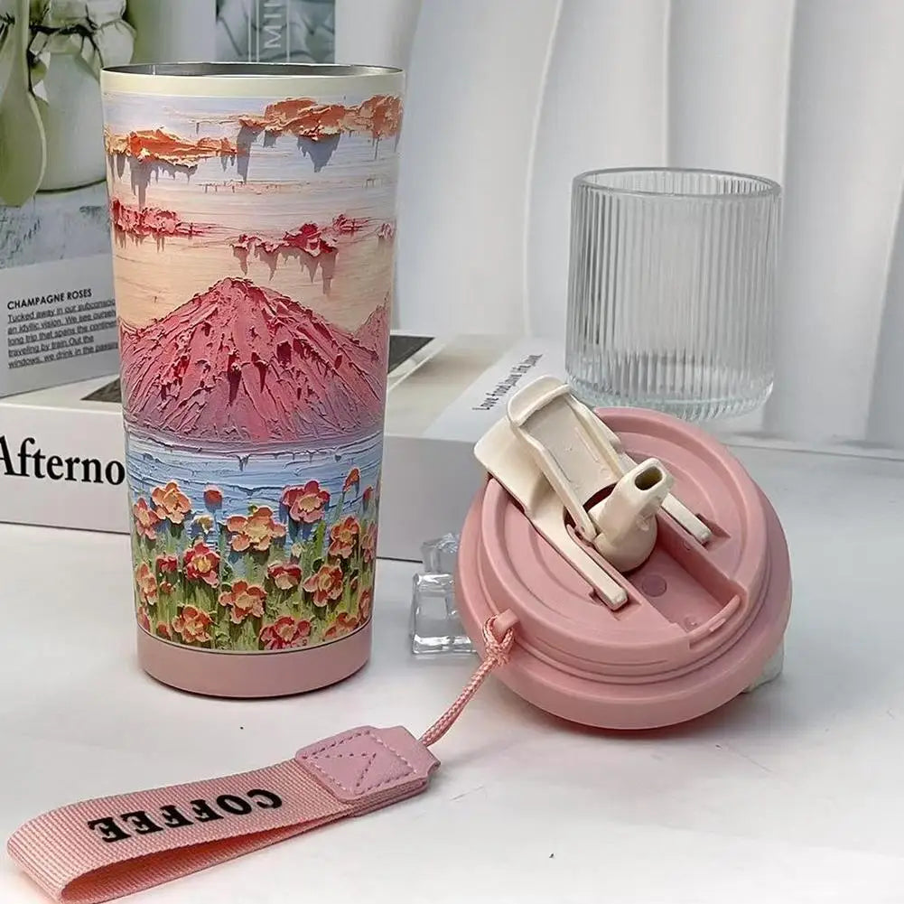 Colorful Flowers Garden Travel Coffee Tumblers Wildflower Tumbler Stainless Steel Cup with Lid & Straw Coffee Mug Holiday Gifts