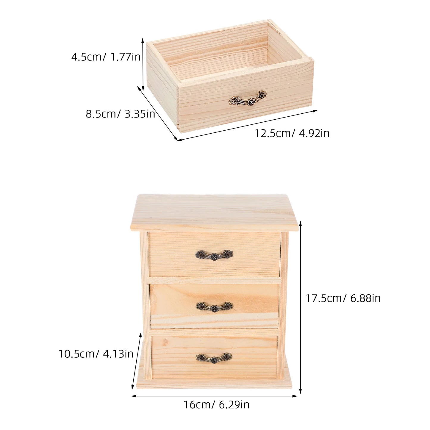 Wooden Desk Organizer 3-Tier Small Cabinet For Office Supplies Storage Stackable Wood Drawers Desktop Organizer File