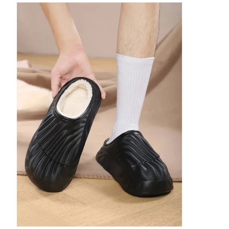 2026 Winter Women Cotton Slippers Warm Non-Slip Thick Bottom Slides Soft Waterproof Home Shoes Plush Men Couple Outdoor Slipper