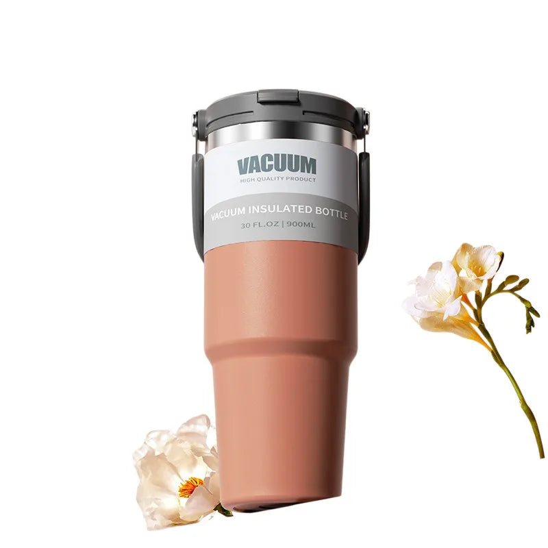 Car Thermal Mug Large Capacity 900/1200ml Stainless Steel Vacuum Thermos Cup Handheld Sport Water Bottle Hot and Cold Drinks