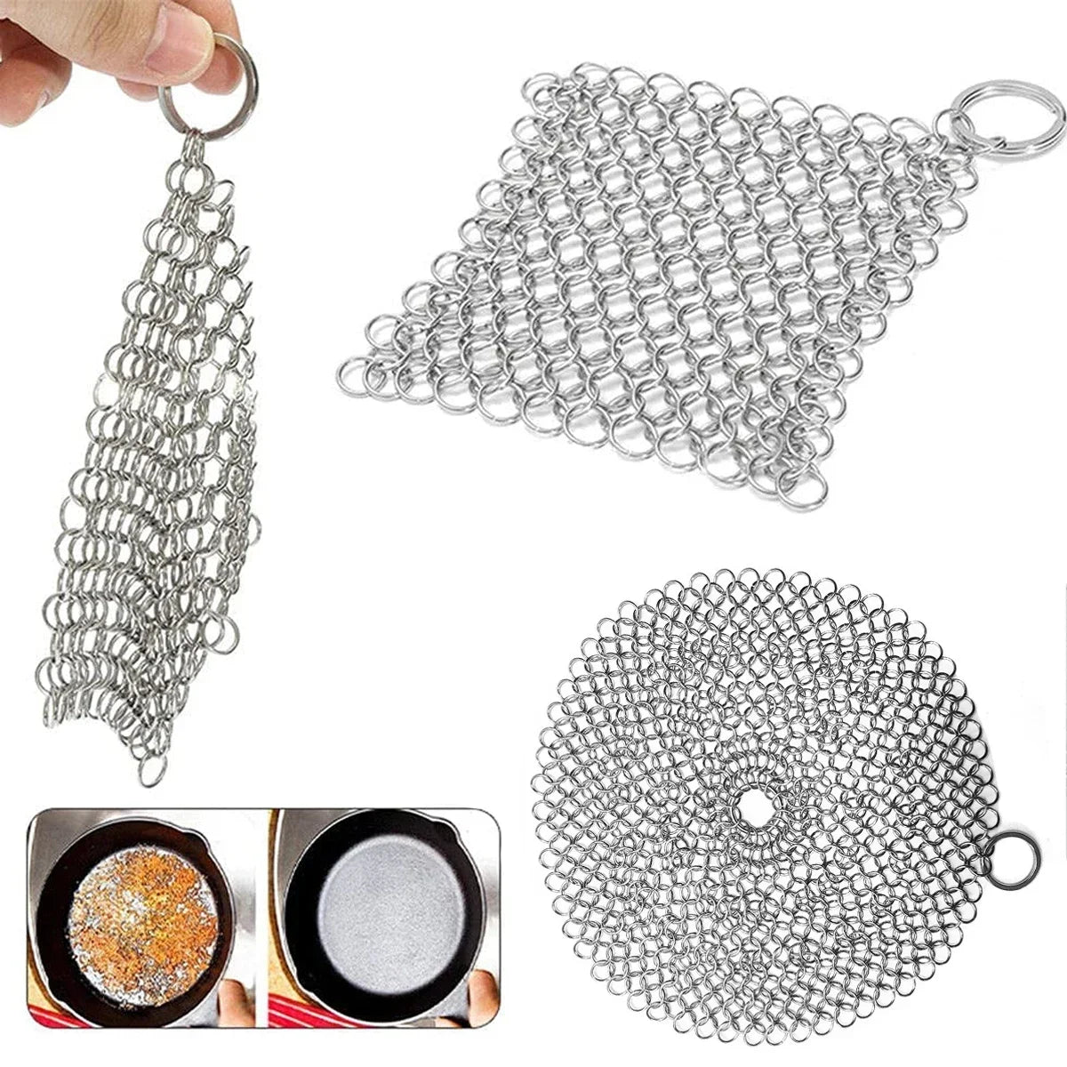 1PC Kitchen Cleaning Ring Stainless Steel Cleaner Chainmail Scrubber Accessories Reusable Washing Net Cleaning Tool for Home