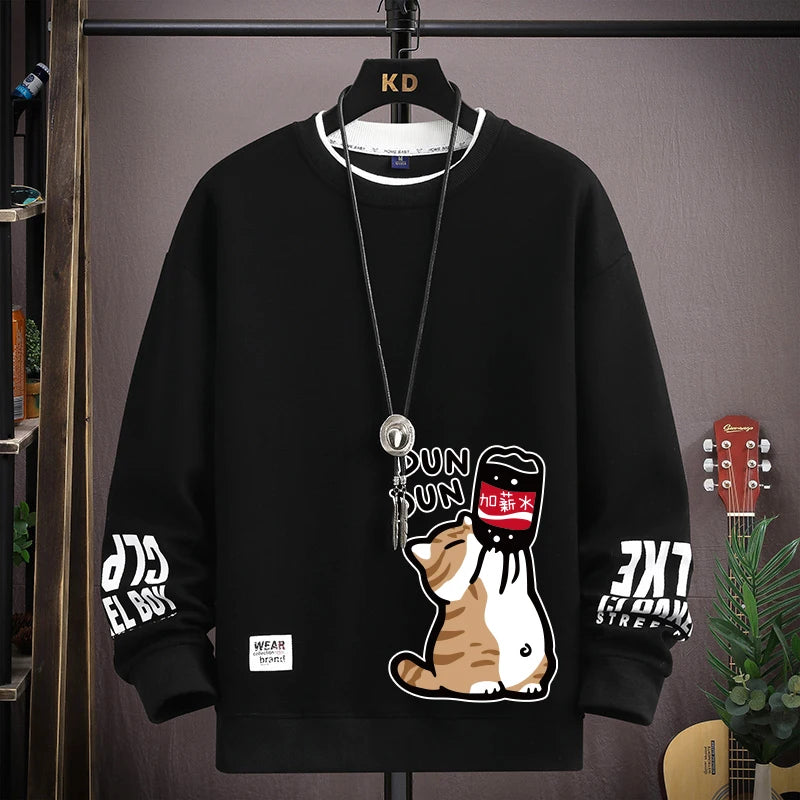 Cartoon Cute Cat Funny Print Graphic T-shirt Women Oversized Loose Design Lovers Casual Long Sleeve T-shirt S-5XL Men Clothing