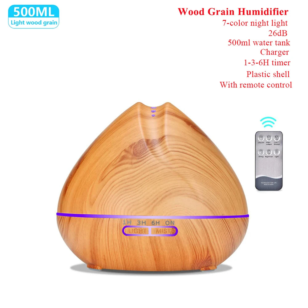 Aroma Diffuser Essential Oil Diffusor Air Humidifier Ultrasonic Remote Control 7 Color LED Lamp Mist Maker For Home 300ml 500ml