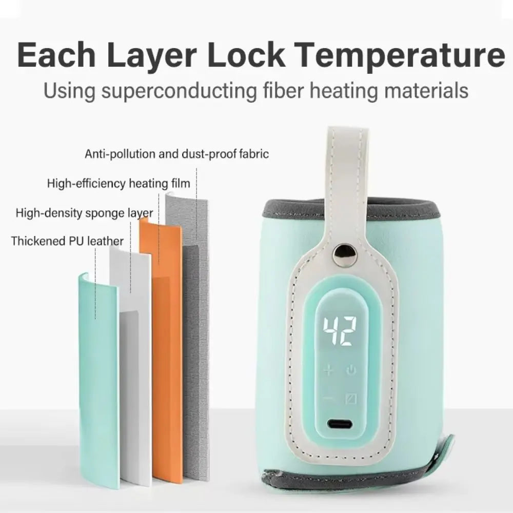LED Display Portable Baby Bottle Warmer Smart Temperature Control Temperature Adjust Milk Bottle Insulation Sleeve Fast Heating