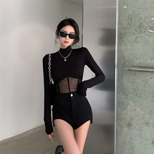 Summer Women T Shirt  Woman Clothes Long Sleeve Tops Spring Black Slim Tshirt Female Crop Top Tee Sexy Skinny Y2k