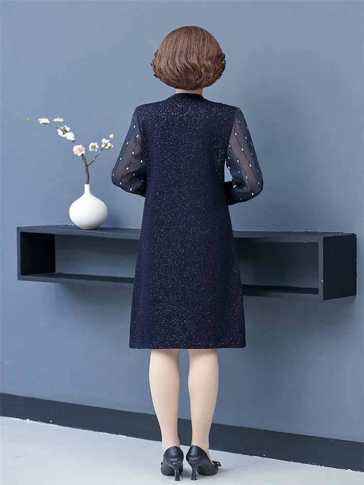 Women Middle-aged Dress Autumn And Winter  Elegant Casual O Neck Long-Sleeve Solid Color Female Dress Clothing