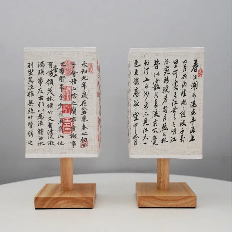 LED  Decoration Table Lamps Simple Chinese Style Dimmable Plug Night Light Fabric Lampshade Square Bedroom Bedside Desk Lights