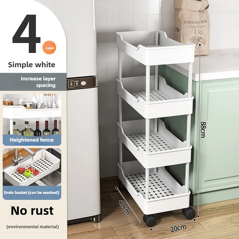 Gap storage rack, floor-standing multi-layer kitchen, narrow gap bathroom, snack cart, side storage rack for refrigerator