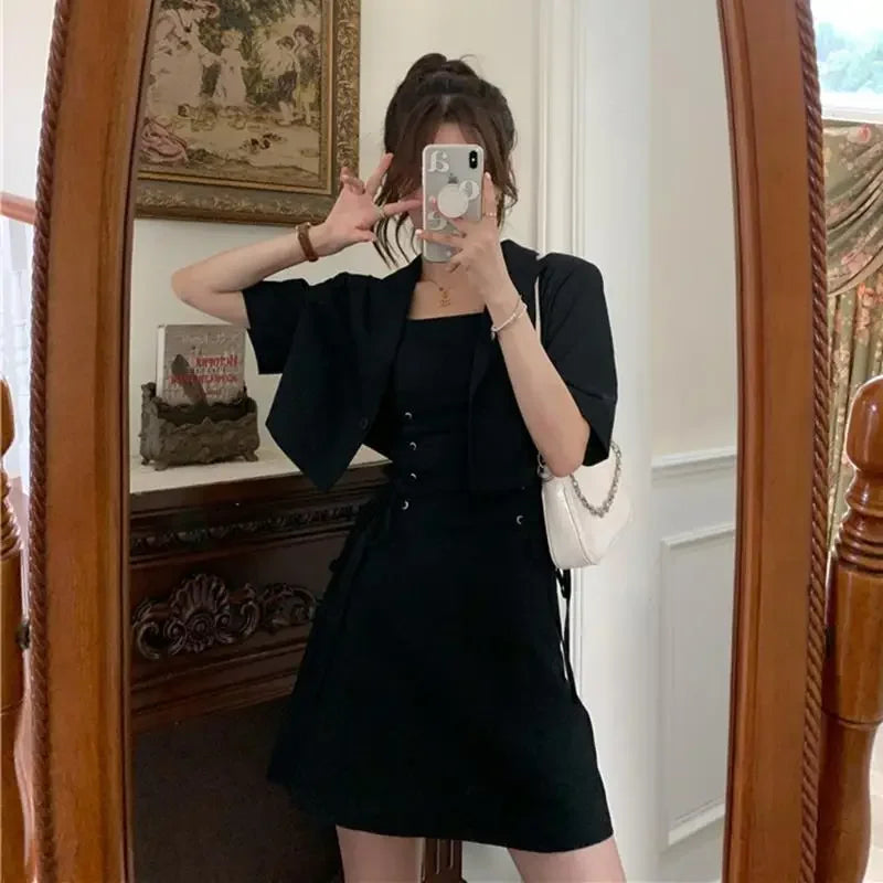 Women's Two Piece Set Lightly Cooked Slim Fit Dress Short Sleeve Commuting Suits Office Kawaii Formal Event Full Female Outfits