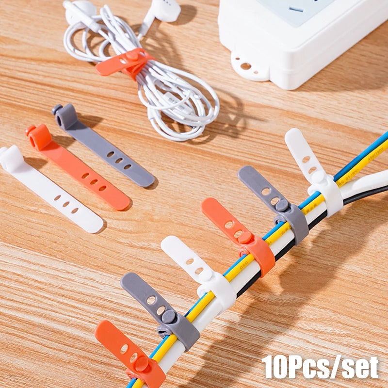Set of 10 Cable Organizers in Silica, Perfect for Data Line Cable, Earphone and Electrical Wires, Features 3 Slot Cord Winder.