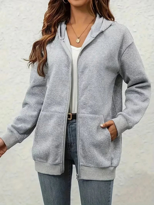 European and American Style Hoodies Women Simple Zip-Up Sweatshirt Sporty Casual Style Minimalist Suitable for Autumn and Winter