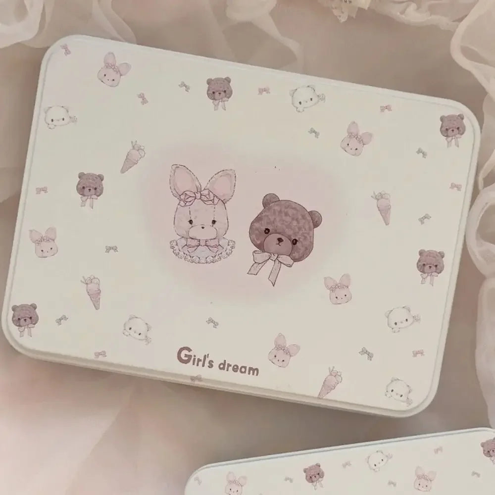 Cartoon Iron Storage Box Big Capacity Small Card Storage Box Desktop Storage School Stationery Kpop Photocards