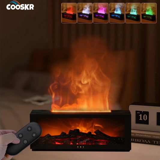 Aroma Air Humidifier Essential Oil Diffuser Fireplace Flame Humidifier Home Fragrance Diffuser with LED Light and Remote Control