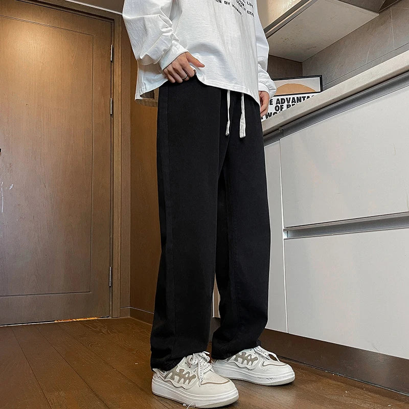 2025 new men's jeans summer thin boys straight retro versatile loose wide-leg long pants trendy fashion