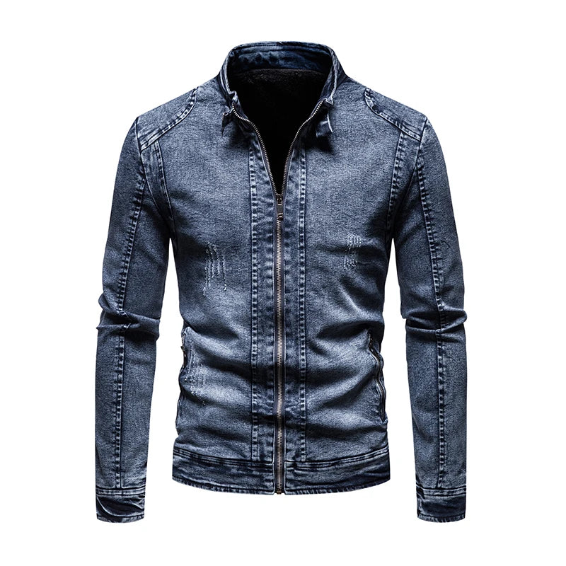 Jean jacket men's autumn and winter 2023 new fashion cool retro fashion slim stand collar motorcyclejacket