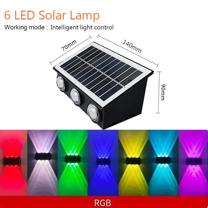 4/6/8LEDs Solar Wall Lamp Yard Street Decor Light Outdoor Waterproof Up and Down Luminous Lighting Garden Landscape Lamp