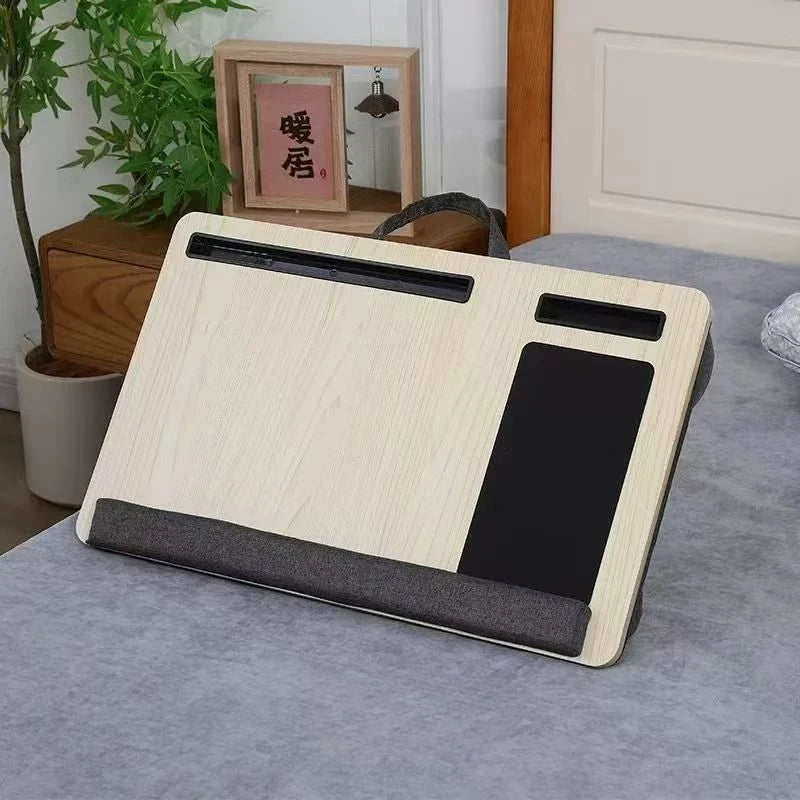 Laptop table with mouse pad, slots for tablet and phone, portable handle, suitable for outdoor and in - car use as a desk