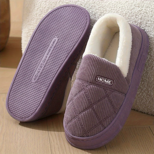 Cozy Winter Slippers for Women - Fashionable Corduroy Indoor Shoes with Soft Sole, Warm Plush Lining, Non-Slip EVA Sole