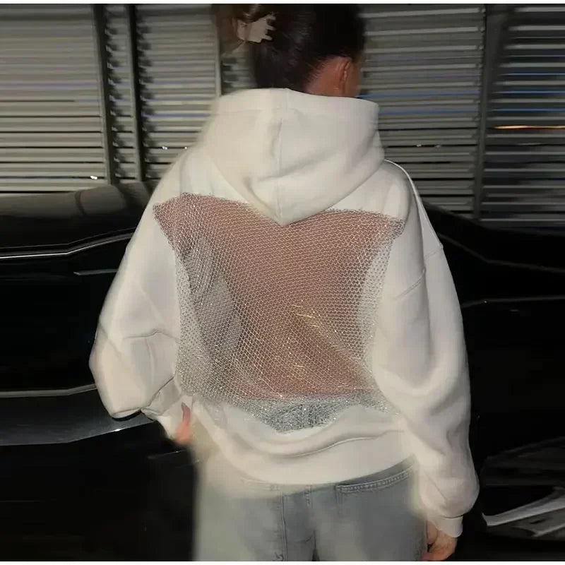 Women's Hoodie Fashion Hollow Out Hoodie Perspective Backless Hoodie Autumn Versatile Fashion Women's Top