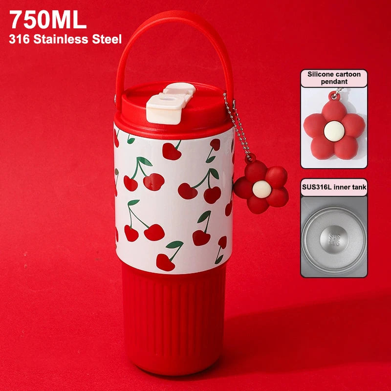 Cute Tumbler 750ML Water Bottle 316 Stainless Steel Vacuum Thermos Bottle Insulated Portable Thermos Cup Gift For Woman Girl