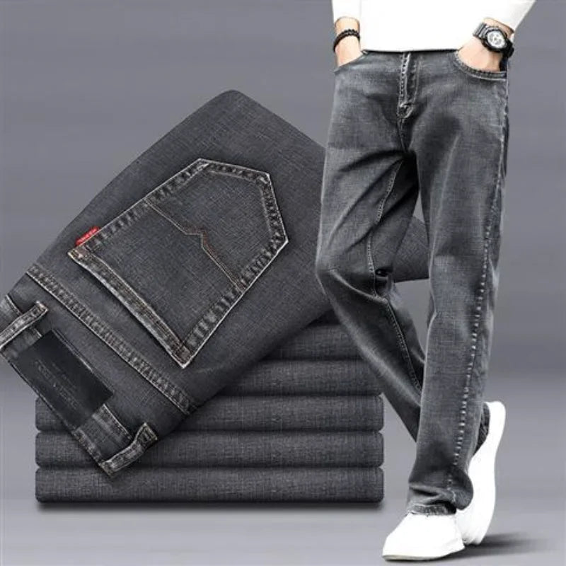 Men's Jeans Elastic Man Cowboy Pants Stretch Trousers Straight Light Blue Comfortable Xs 2025 Fashion Washed Y2k Streetwear