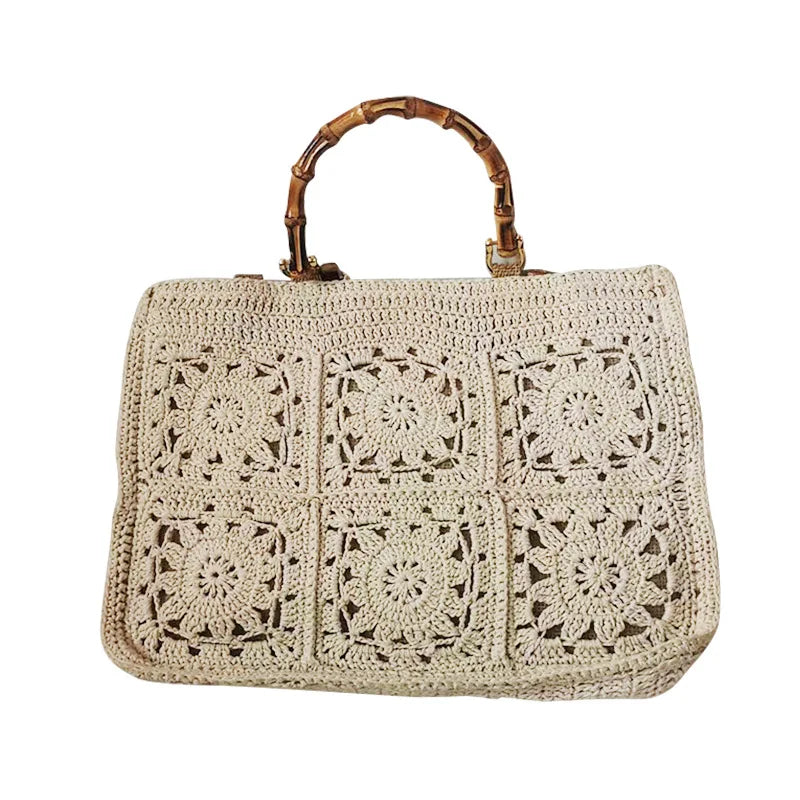 Women's Tote Bag Female Shoulder Large Capacity Designer Handbags cotton Knitting flower Shopping Handle Women Shopper Bags