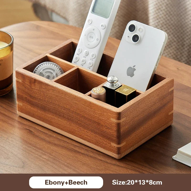 Rosewood Storage Box Desk Clutter Desktop Organizer Wooden Storage Box Multi Compartment Remote Control Stationeries Pen Holder