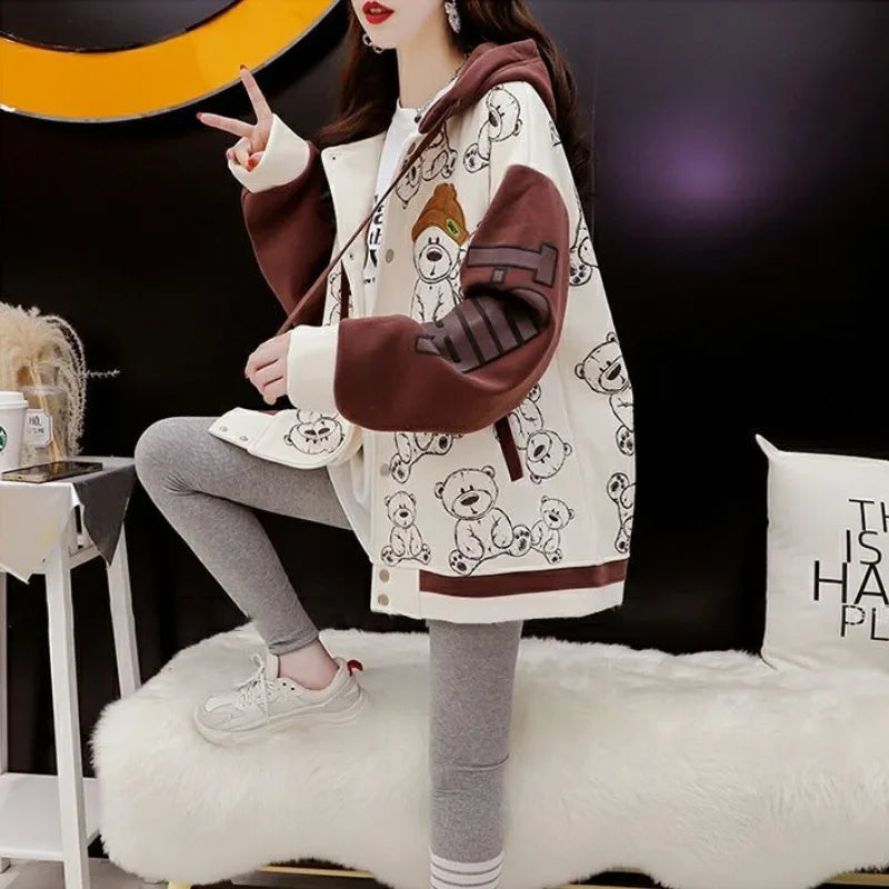 Graphic Female Hooded Top Warm Cold Youthful Clothes Long Sleeve New in Coat Thick Autumn and Winter Women's Hoodies Sweatshirt