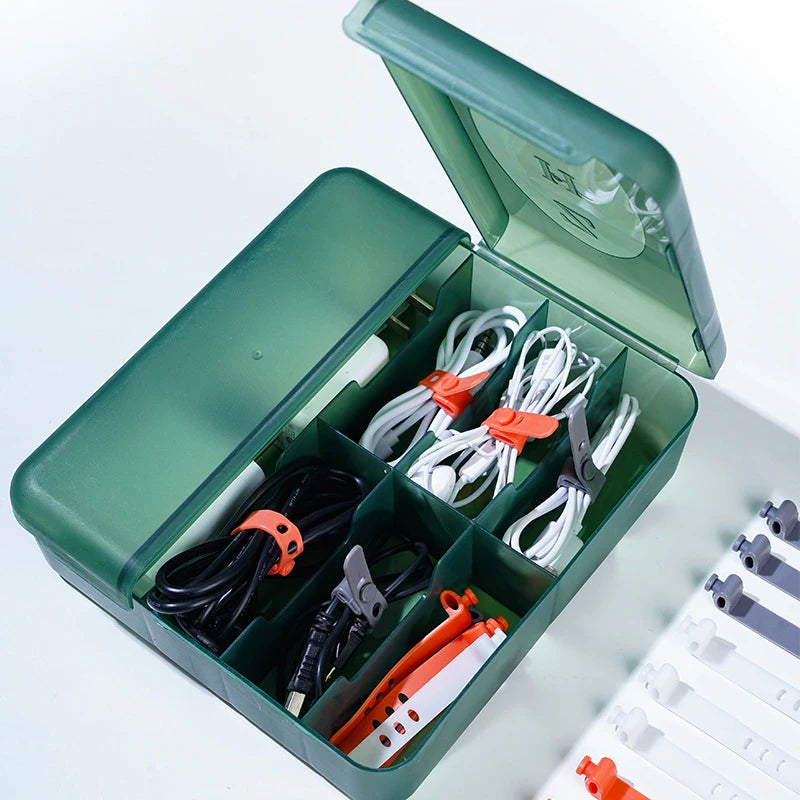 Set of 10 Cable Organizers in Silica, Perfect for Data Line Cable, Earphone and Electrical Wires, Features 3 Slot Cord Winder.