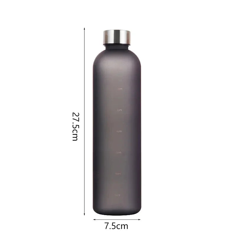 1L Water Bottle with Time Marker 32 OZ Fitness Sports Outdoor Travel Portable Leakproof Drinkware BPA Free Frosted Drink Bottles
