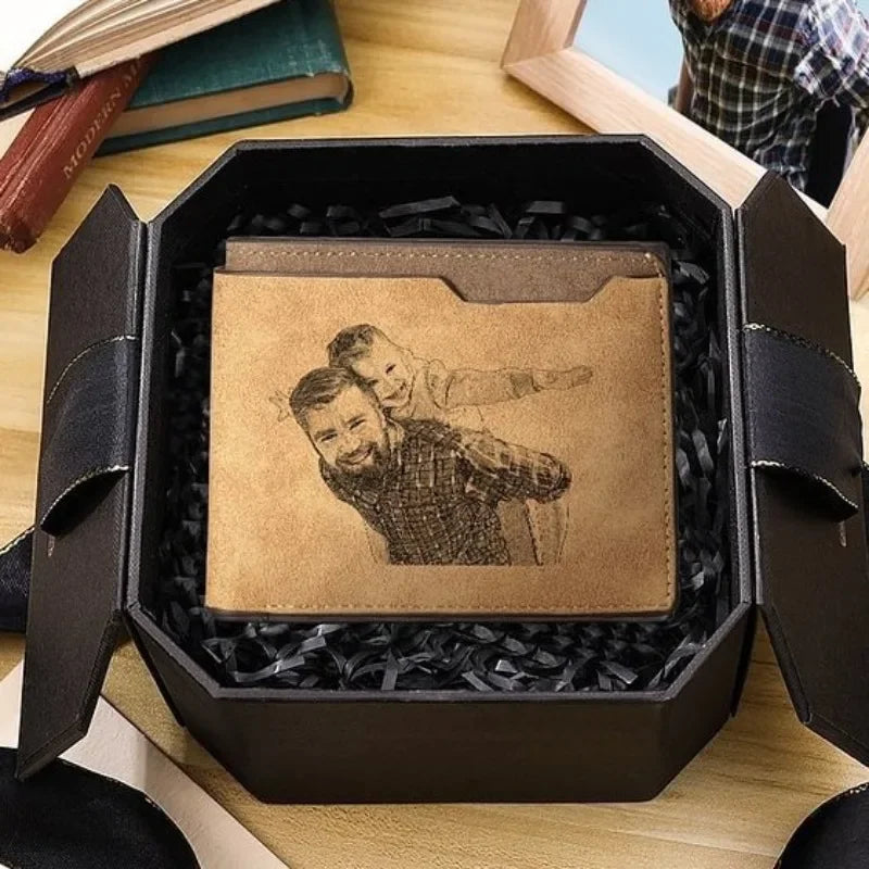 Customized Picture Name Wallets for Men Personalized Photo Man Wallet Gift for Father's Day Valentines Birthday Gift for Husband