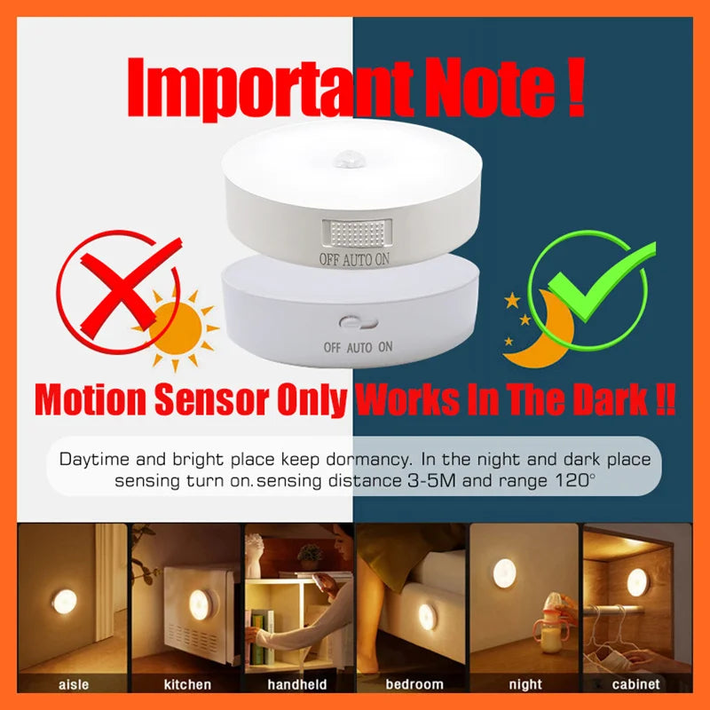 Motion Sensor Light USB Rechargeable Night Light LED Lamp for Kitchen Bedroom Stairs Hallway Cabinet Closet Wardrobe Nightlight