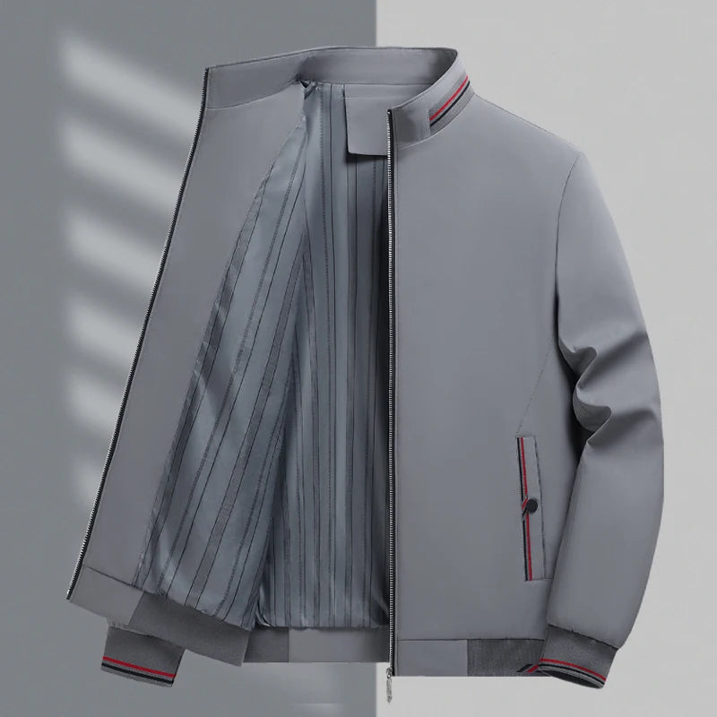 Mens Jacket Casual Fashionable, High Quality Stand Collar Light Outerwear Windproof Comfortable Slim Fit Coat for Walking Sports