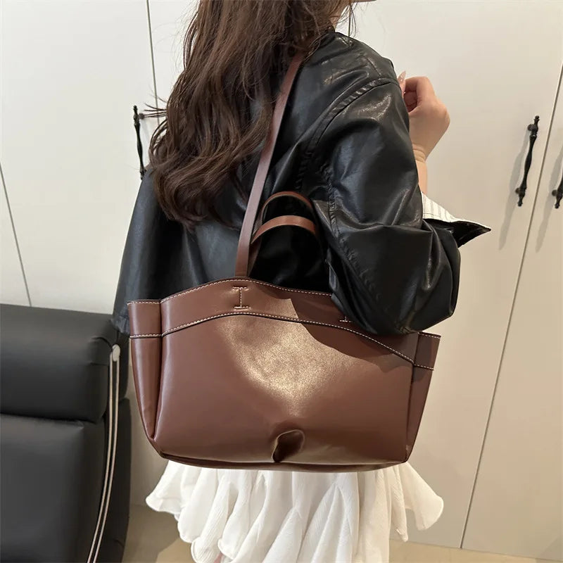 Women Tote Bag Underarm Bag Large Capacity PU Leather Shoulder Bags Vintage Solid Crossbody Bag Trendy Briefcase Bags with Purse