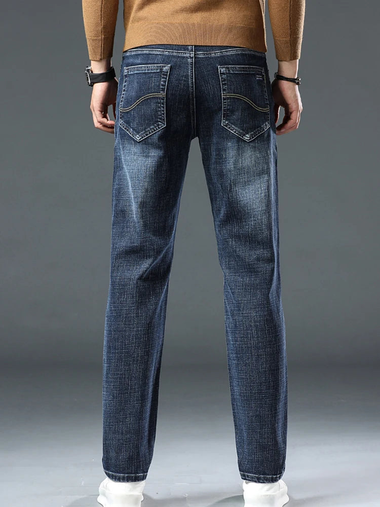 Jeans Pants Man Casual Long Straight Denim Pants Four Seasons Classic Originals Jeans Korean Solid Blue Grey Black Trousers