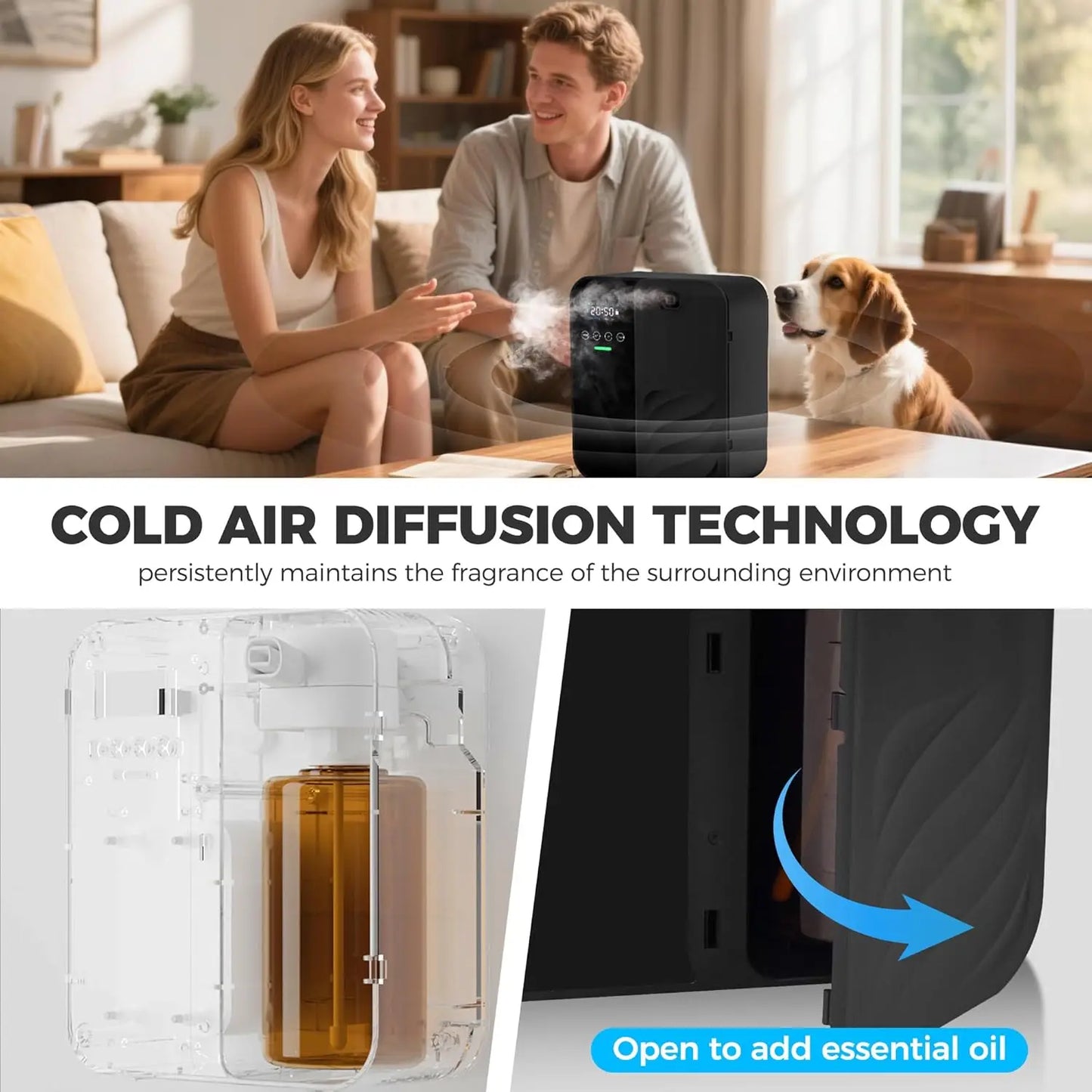 Aroma Diffuser Machine Wall Mounted Waterless Diffuser for Large Room Bluetooth Essential Oil Diffuser Electric Smell for Home