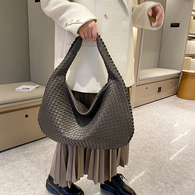 Woven Tote Bag for Women Large Woven Handbag Soft Leather Shoulder Bag Work Shopper Summer Beach Travel Tote Bags Luxury Satchel