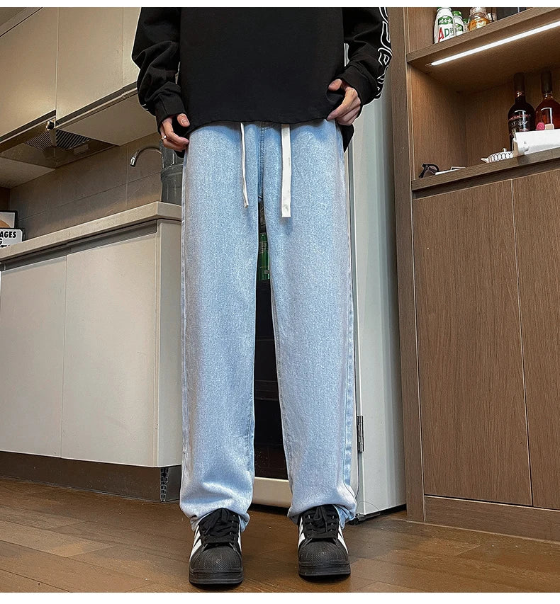 2025 new men's jeans summer thin boys straight retro versatile loose wide-leg long pants trendy fashion