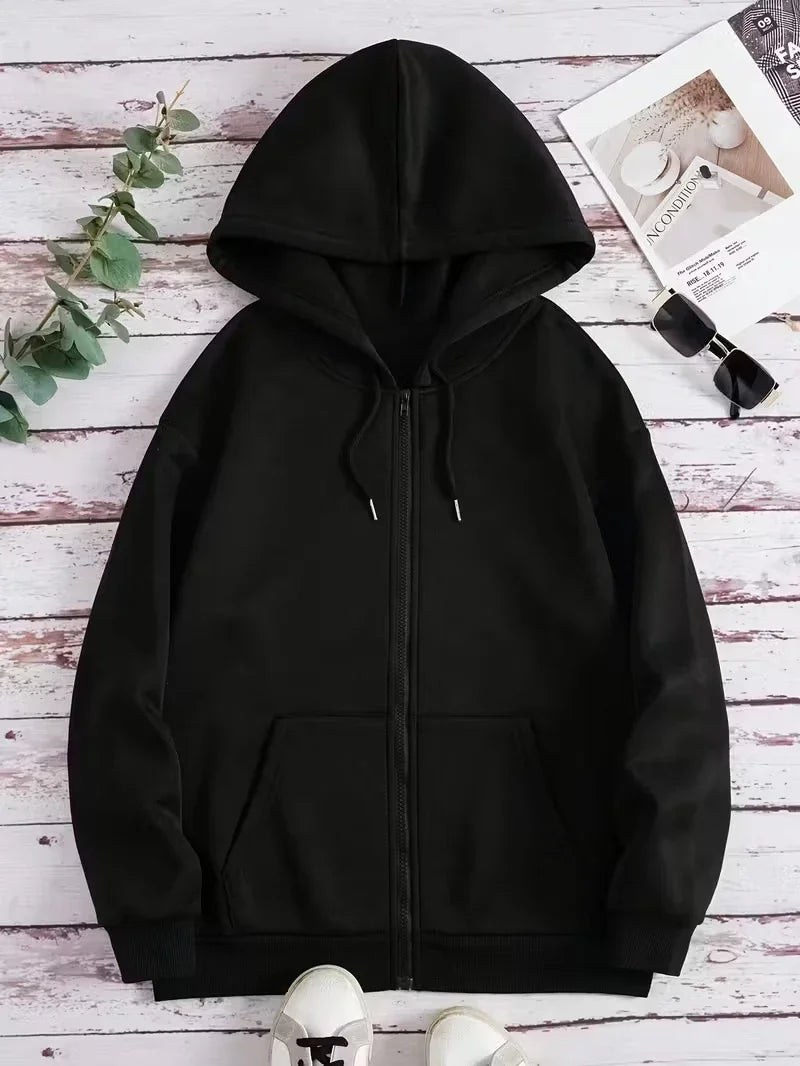 European and American Style Hoodies Women Simple Zip-Up Sweatshirt Sporty Casual Style Minimalist Suitable for Autumn and Winter