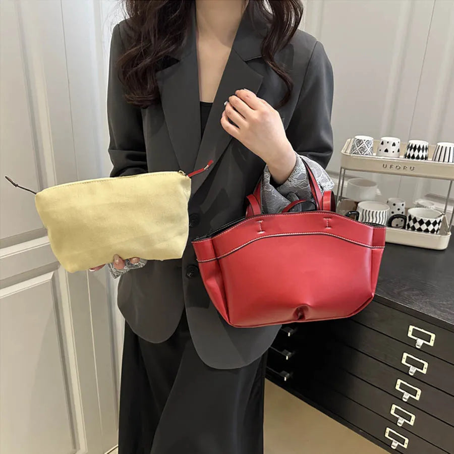 Women Tote Bag Underarm Bag Large Capacity PU Leather Shoulder Bags Vintage Solid Crossbody Bag Trendy Briefcase Bags with Purse