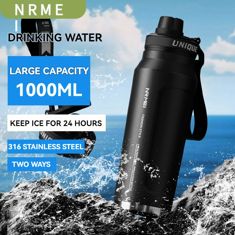 1L Insulated Stainless Steel Bottle Thermos Water Cup Qutdoor Sports with Handle Vacuum Double Wall Flasks