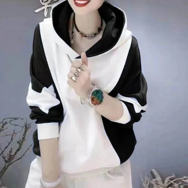 Women's Hooded Sweatshirts Loose Baggy Hoodies New In Female Top Spring and Autumn Sport Youthful Clothes Novelty Matching Xxl E