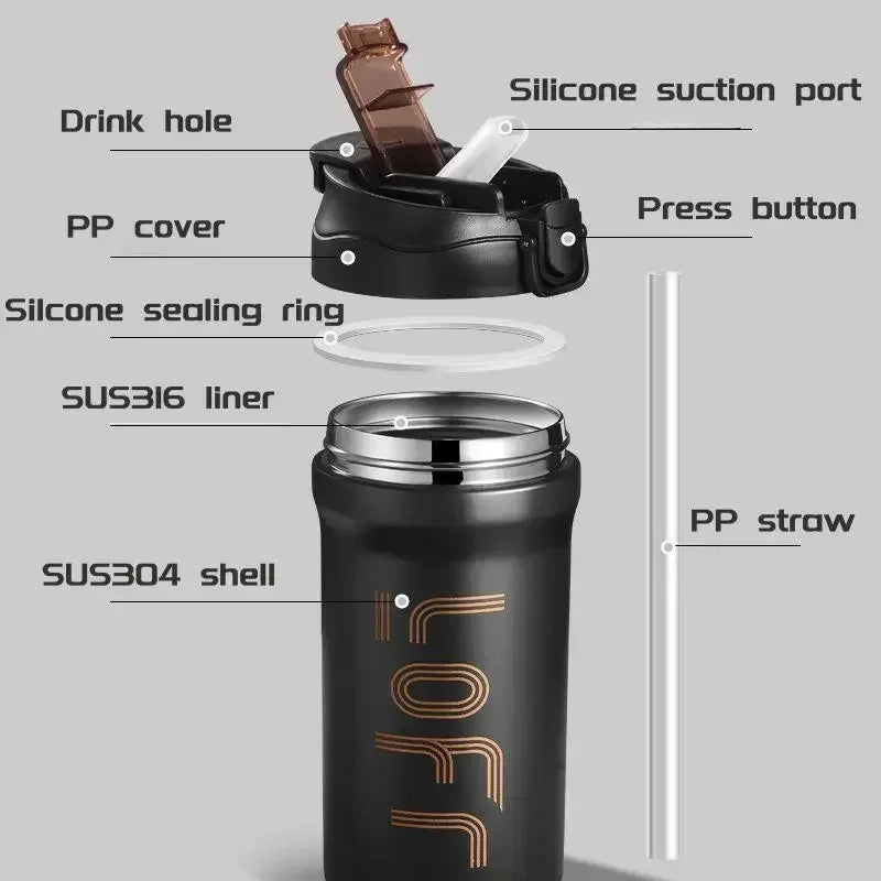 600ml/21OZ Thermal Coffee Mug with Straw Double Wall Insulated Sublimation Tumble Leakproof Water Thermos Portable Coffee Cup