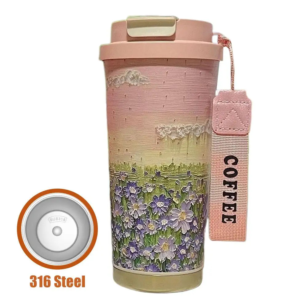 Colorful Flowers Garden Travel Coffee Tumblers Wildflower Tumbler Stainless Steel Cup with Lid & Straw Coffee Mug Holiday Gifts
